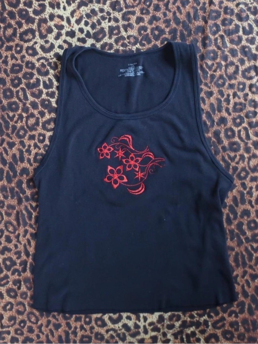 Beautiful Upcycled Embroidered Design Black Tank Sz Large (Runs Large)